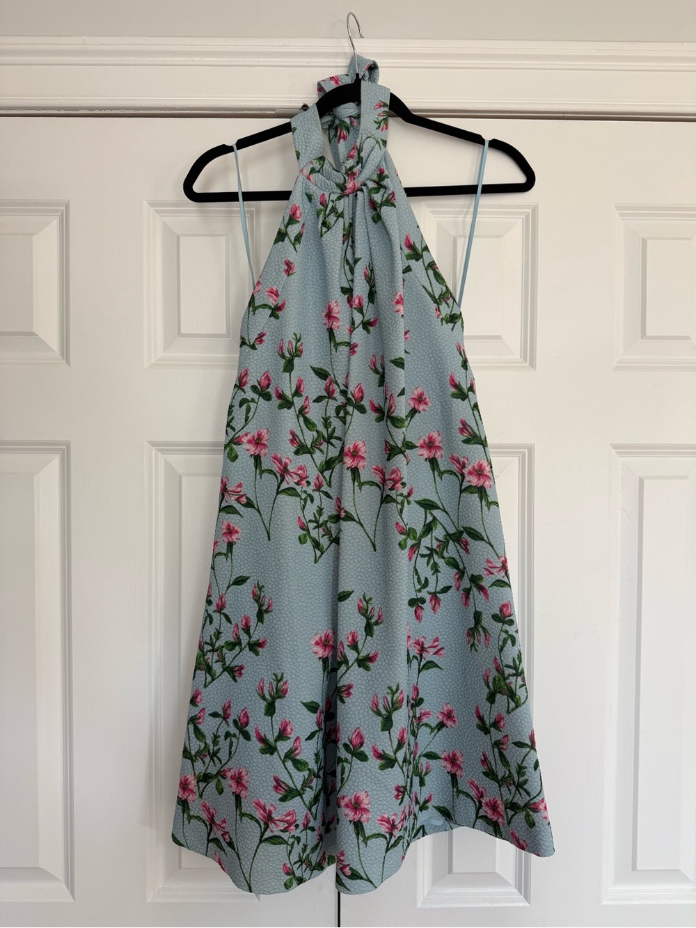 Cynthia Steffe Light Blue Halter Backless Dress with Pink Floral Print